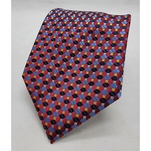 Alexander Julian Colours Luxury Tie Burgundy Navy Gold Plaid Necktie 58.5 x 3.5
